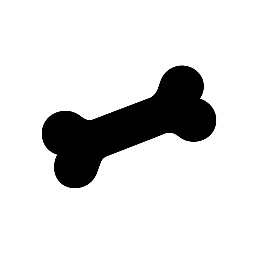 Musta koiranluun kuvake valkoisella taustalla.